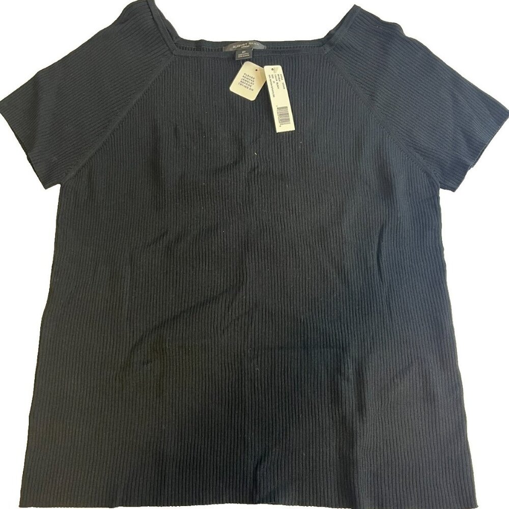 August Silk Women's Black Ribbed Square‎ Neck Short Sleeve Shirt Size 2X NWT
